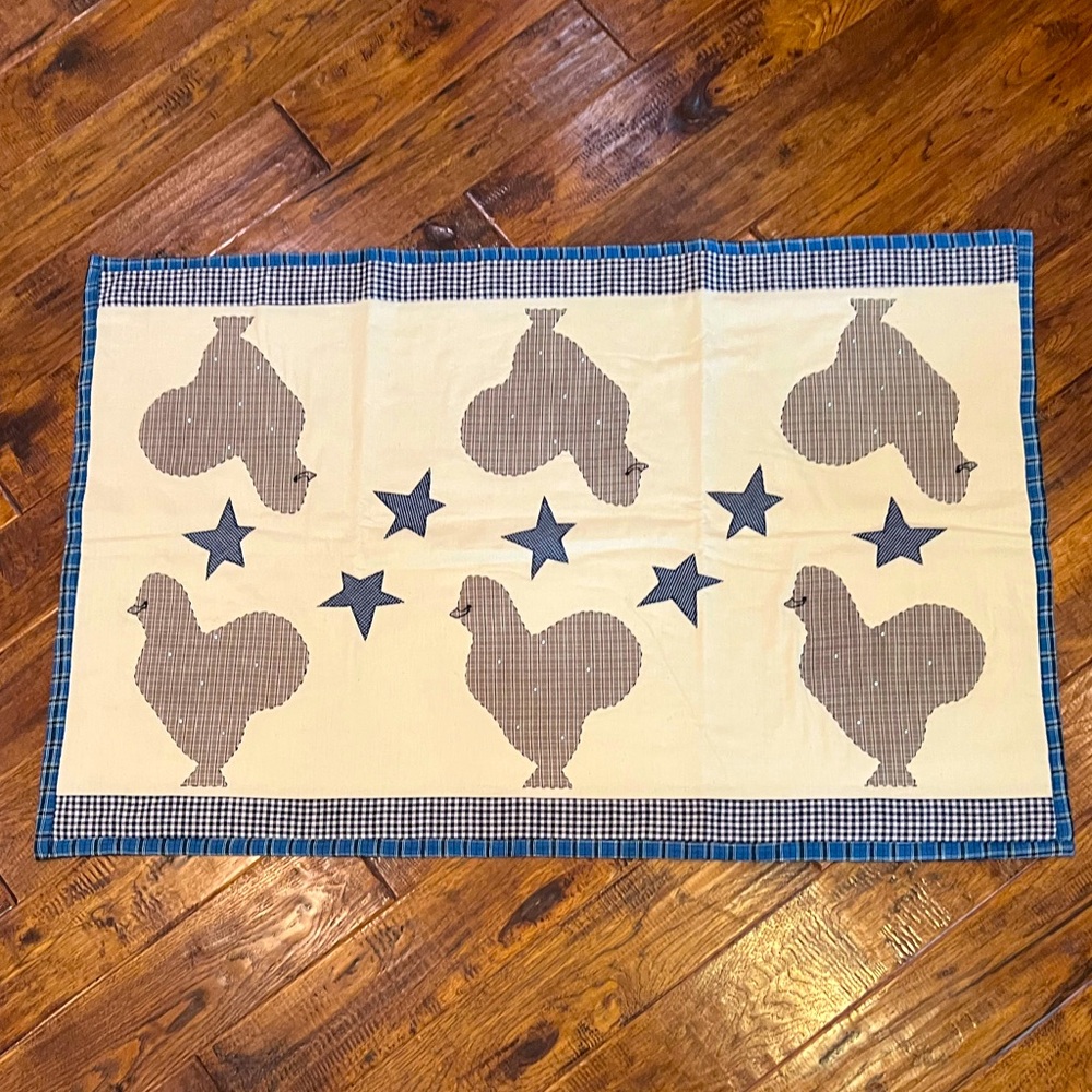 Hand Crafted Blue and Cream Chicken Accent Table Topper or Wall Hanging